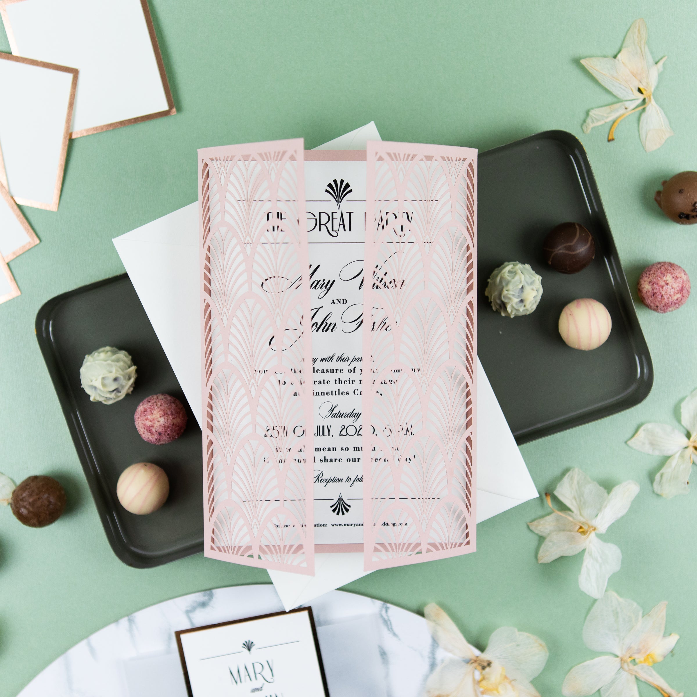 Modern Wedding Invitations DIY Cream Rose Laser Cut Invitation with Envelopes Custom Style