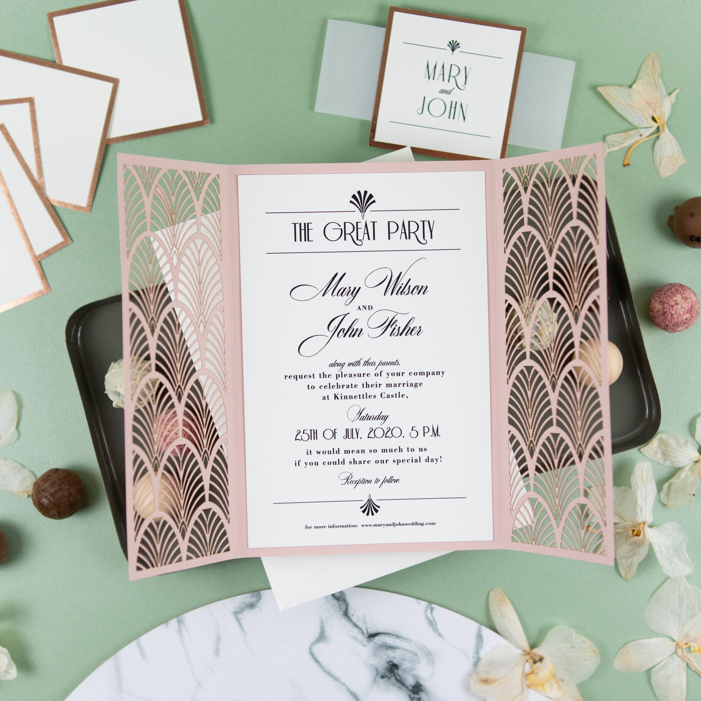 Modern Wedding Invitations DIY Cream Rose Laser Cut Invitation with Envelopes Custom Style