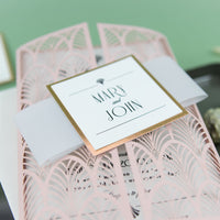 Modern Wedding Invitations DIY Cream Rose Laser Cut Invitation with Envelopes Custom Style