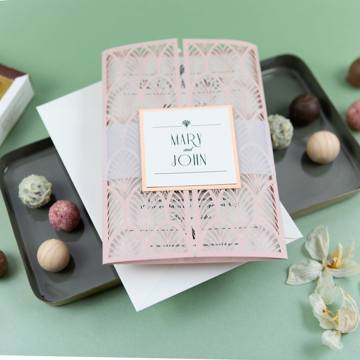 Modern Wedding Invitations DIY Cream Rose Laser Cut Invitation with Envelopes Custom Style
