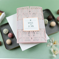 Modern Wedding Invitations DIY Cream Rose Laser Cut Invitation with Envelopes Custom Style