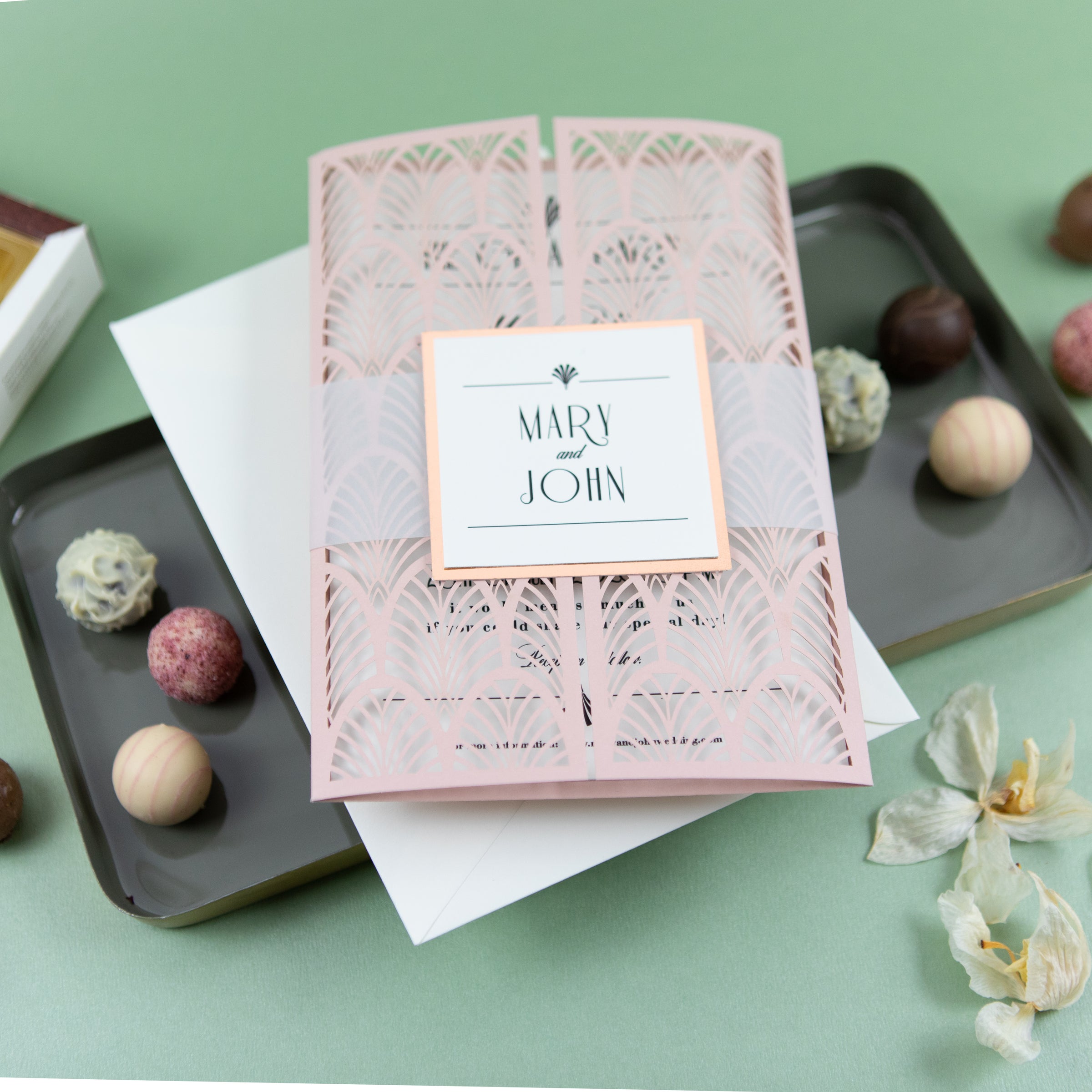 Modern Wedding Invitations DIY Cream Rose Laser Cut Invitation with Envelopes Custom Style