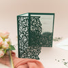 Forest Green Pocketfold Lace Floral Wedding Invitations