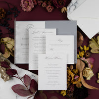 Grey Pocketfold Elegant Lace Floral Wedding Invitations