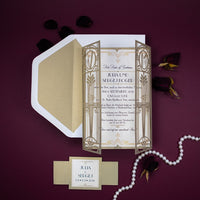 Golden Art Deco Great Gatsby Laser Cut Gatefold Wedding Day Invitation
