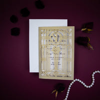 Golden Beige Art Deco Great Gatsby Laser Cut Gatefold Wedding Evening Invitation