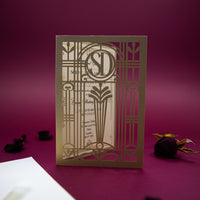 Golden Beige Art Deco Great Gatsby Laser Cut Gatefold Wedding Evening Invitation