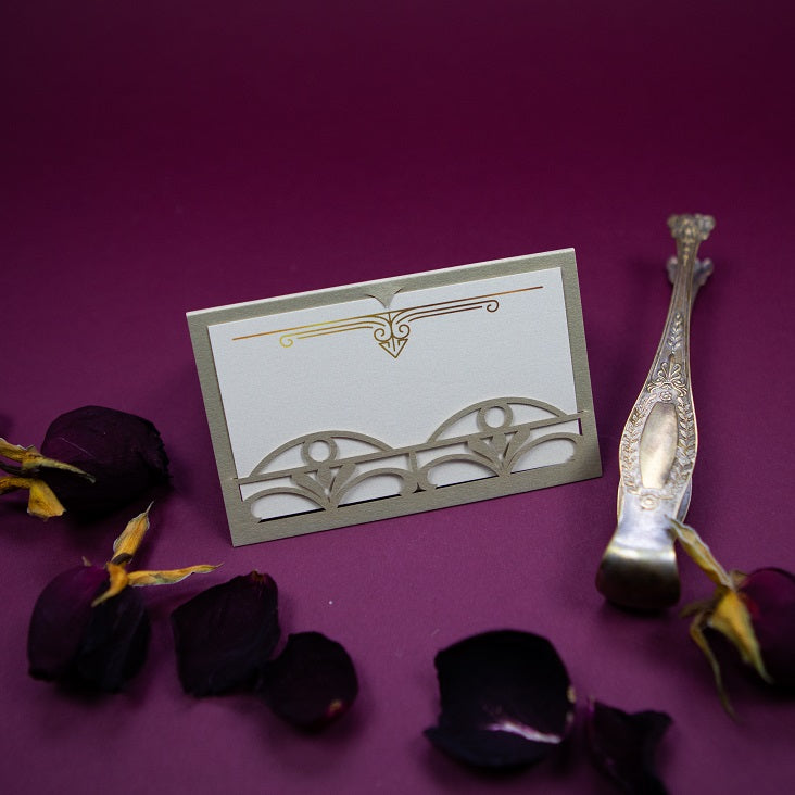 Golden Beige Art Deco Great Gatsby Laser Cut Place Card