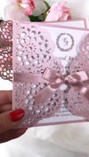 Elegant Misty Rose Wedding Invitations - Laser cut Floral Invitation with Cream Insert