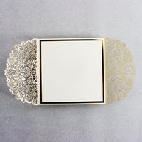 Cream Square Wedding Invitation Laser Cut Gatefold with Ribbon