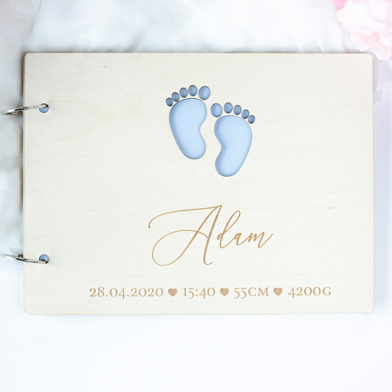 Beautiful Baby Wooden Memory Book, Photo Album with personalization - a Gift for Baptism, Birthday, My First Year- For Baby Boy