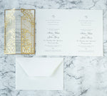 Personalised Elegant Burgundy Monogram Ornamental Gatefold Laser Cut Wedding Day Invitation with Gold Foil