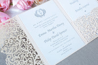 Peach Pocketfold Lace Floral Wedding Invitations