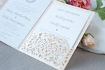 Peach Pocketfold Elegant Lace Floral Wedding Invitations