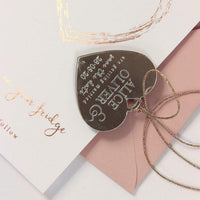 Save the Date Magnet Rose Gold Foil Heart Pressed Design Mirror Heart Engraved