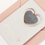 Save the Date Magnet Rose Gold Foil Heart Pressed Design Mirror Heart Engraved