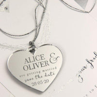 Save the Date Magnet Silver Foil Heart Pressed Design Mirror Heart Engraved