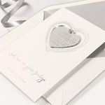 Save the Date Magnet Silver Foil Heart Pressed Design Mirror Heart Engraved