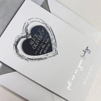 Save the Date Magnet Silver Foil Heart Pressed Design Mirror Heart Engraved