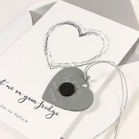 Save the Date Magnet Silver Foil Heart Pressed Design Mirror Heart Engraved
