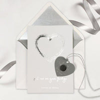 Save the Date Magnet Silver Foil Heart Pressed Design Mirror Heart Engraved