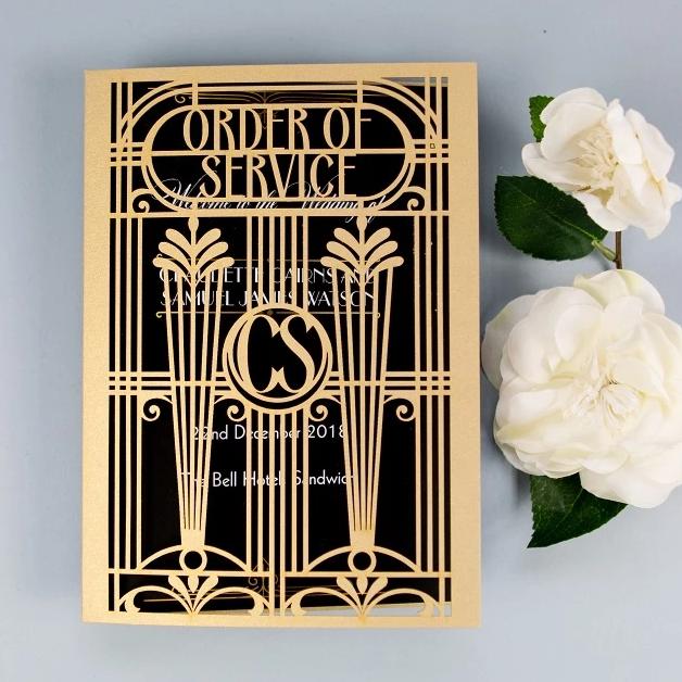 Golden Art Deco Great Gatsby Laser Cut Gatefold Order of Service