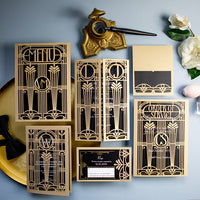 Golden Art Deco Great Gatsby Laser Cut Gatefold Wedding Evening Invitation