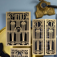 Golden Art Deco Great Gatsby Laser Cut Gatefold Menu