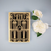 Golden Art Deco Great Gatsby Laser Cut Gatefold Menu