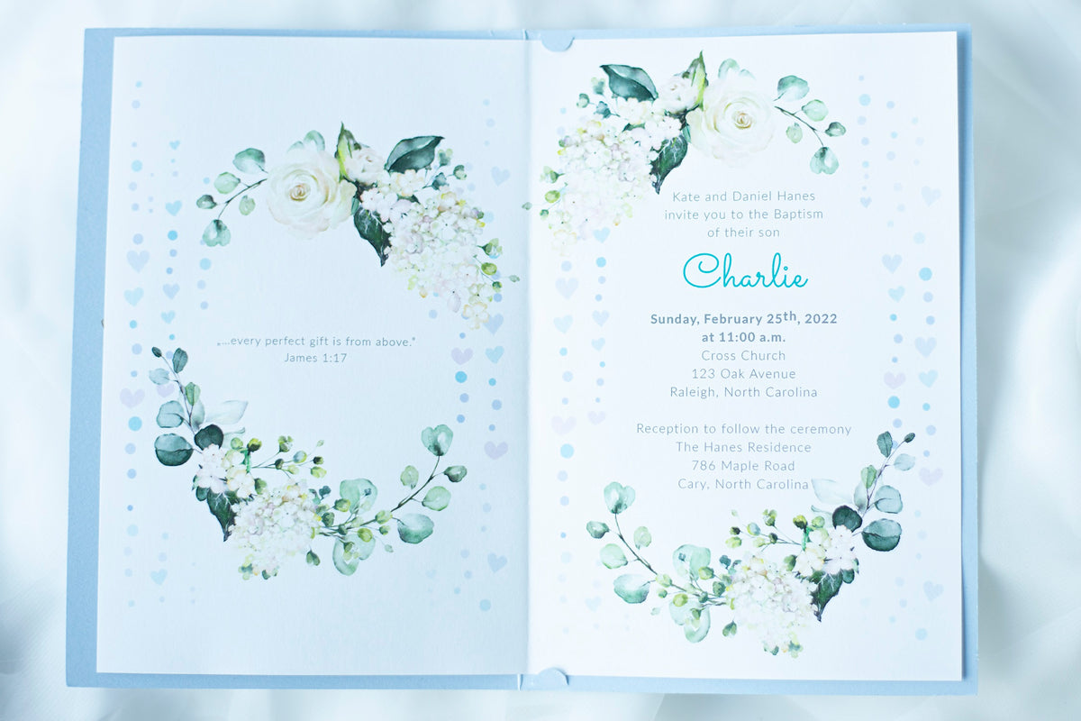 Personalised Baby Invitations with a photo - for Baby Boy - Baptism, First Year, Birthday