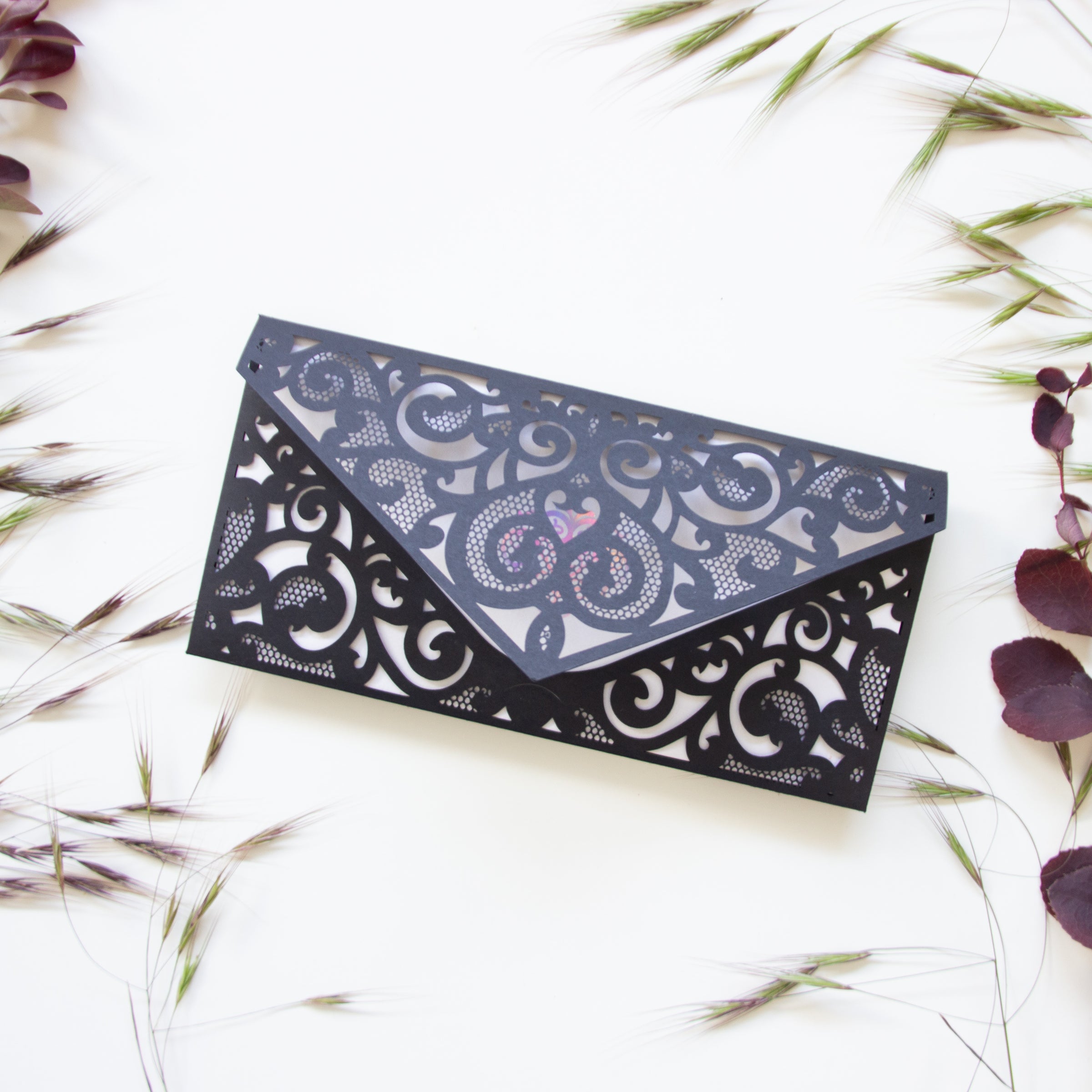 Black Pocket Inivtation Holographic Ornament Foil