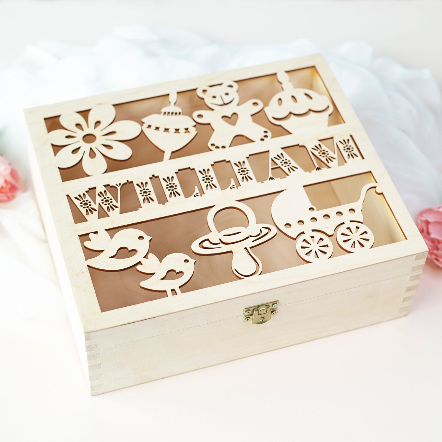 Personalized Baby Wooden Keepsake Reminder Box - Laser Cut  Memory Box Gift for a Child - Baby Shower, First Year, Birthday, Baptism