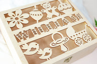 Personalized Baby Wooden Keepsake Reminder Box - Laser Cut  Memory Box Gift for a Child - Baby Shower, First Year, Birthday, Baptism