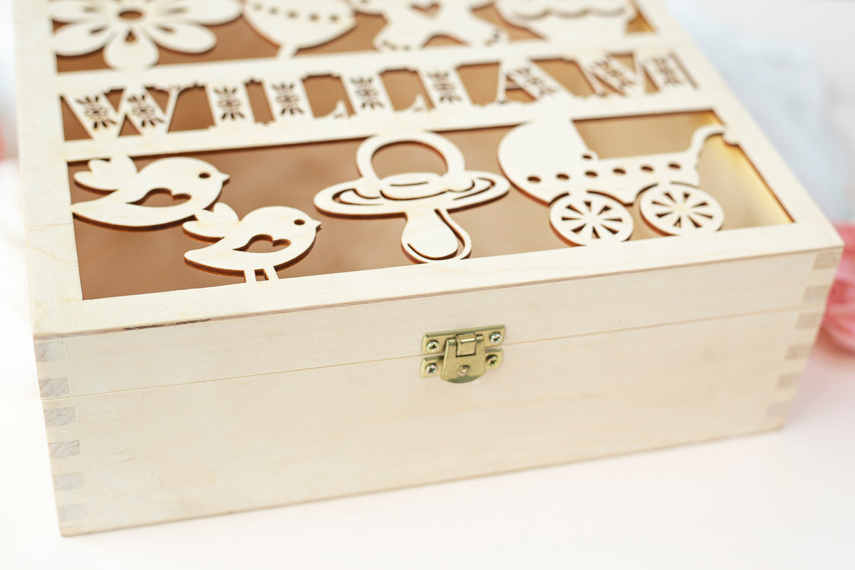 Personalized Baby Wooden Keepsake Reminder Box - Laser Cut  Memory Box Gift for a Child - Baby Shower, First Year, Birthday, Baptism