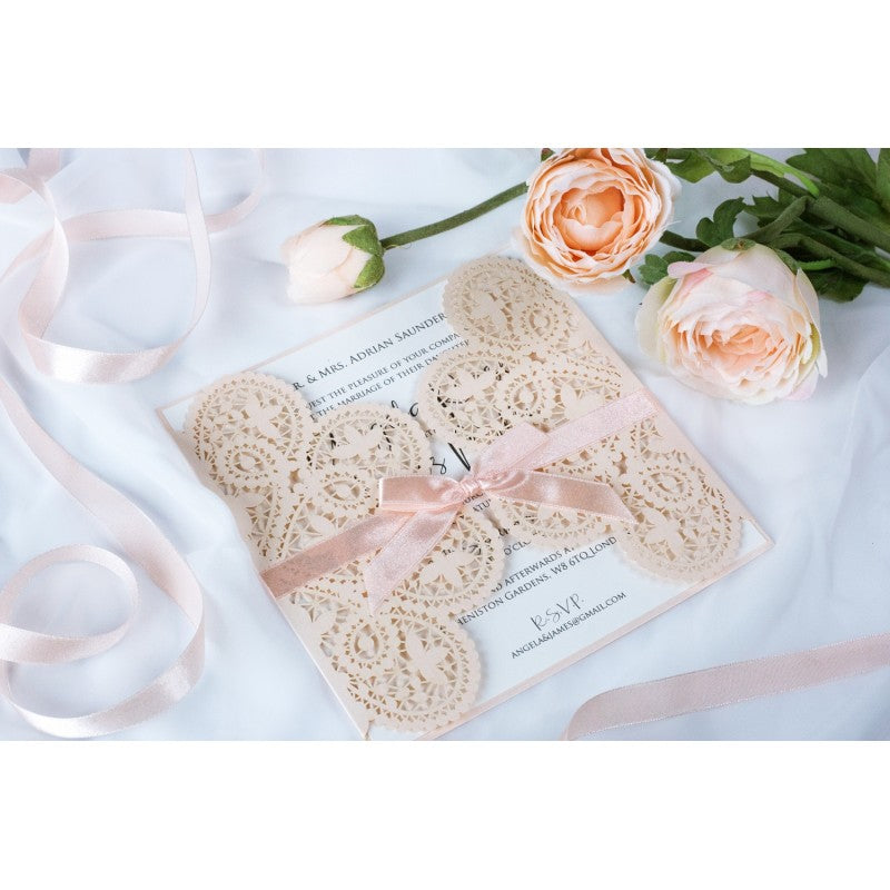 Elegant Peach Two Side Opening Wedding Invitations