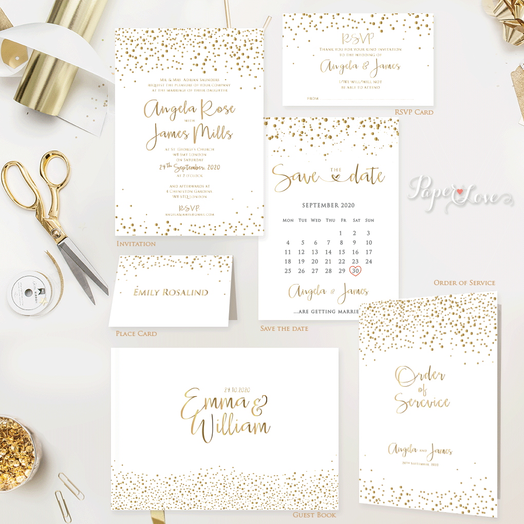 Foil Pressed Beautiful Save The Date Card Confetti Dots Design
