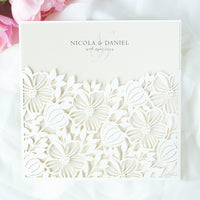 Floral Invitation Cards Square Lace Light Cream Wedding Invitations with Envelopes DIY Laser Cut Kit !