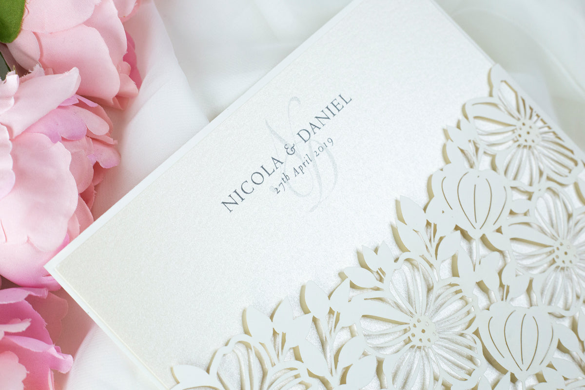 Floral Invitation Cards Square Lace Light Cream Wedding Invitations with Envelopes DIY Laser Cut Kit !