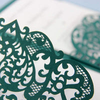 Forest Green Pocketfold Elegant Lace Floral Wedding Invitations