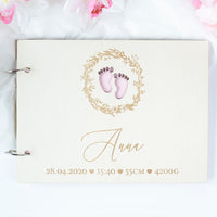 Beautiful Baby Wooden Memory Book, Photo Album with personalization - a Gift for Baptism, Birthday, My First Year- For Baby Girl