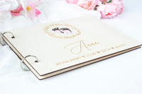 Beautiful Baby Wooden Memory Book, Photo Album with personalization - a Gift for Baptism, Birthday, My First Year- For Baby Girl
