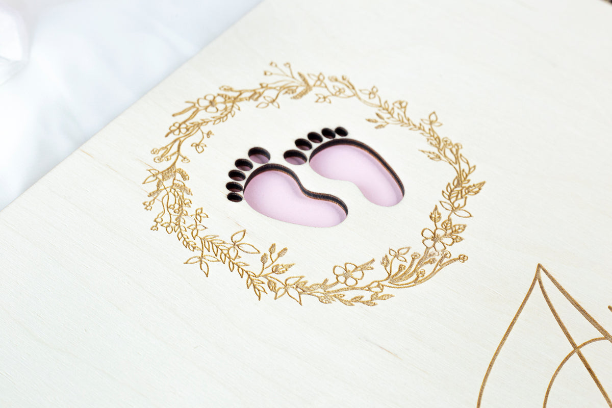 Beautiful Baby Wooden Memory Book, Photo Album with personalization - a Gift for Baptism, Birthday, My First Year- For Baby Girl