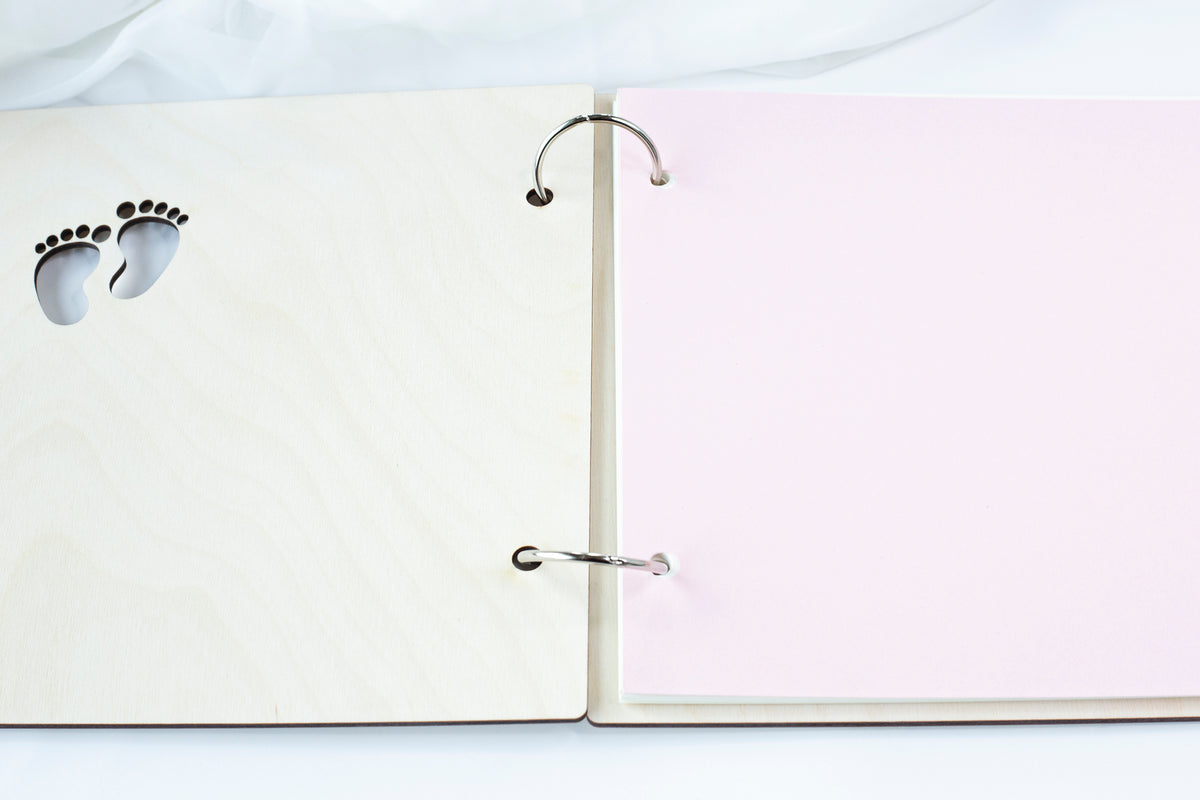 Beautiful Baby Wooden Memory Book, Photo Album with personalization - a Gift for Baptism, Birthday, My First Year- For Baby Girl