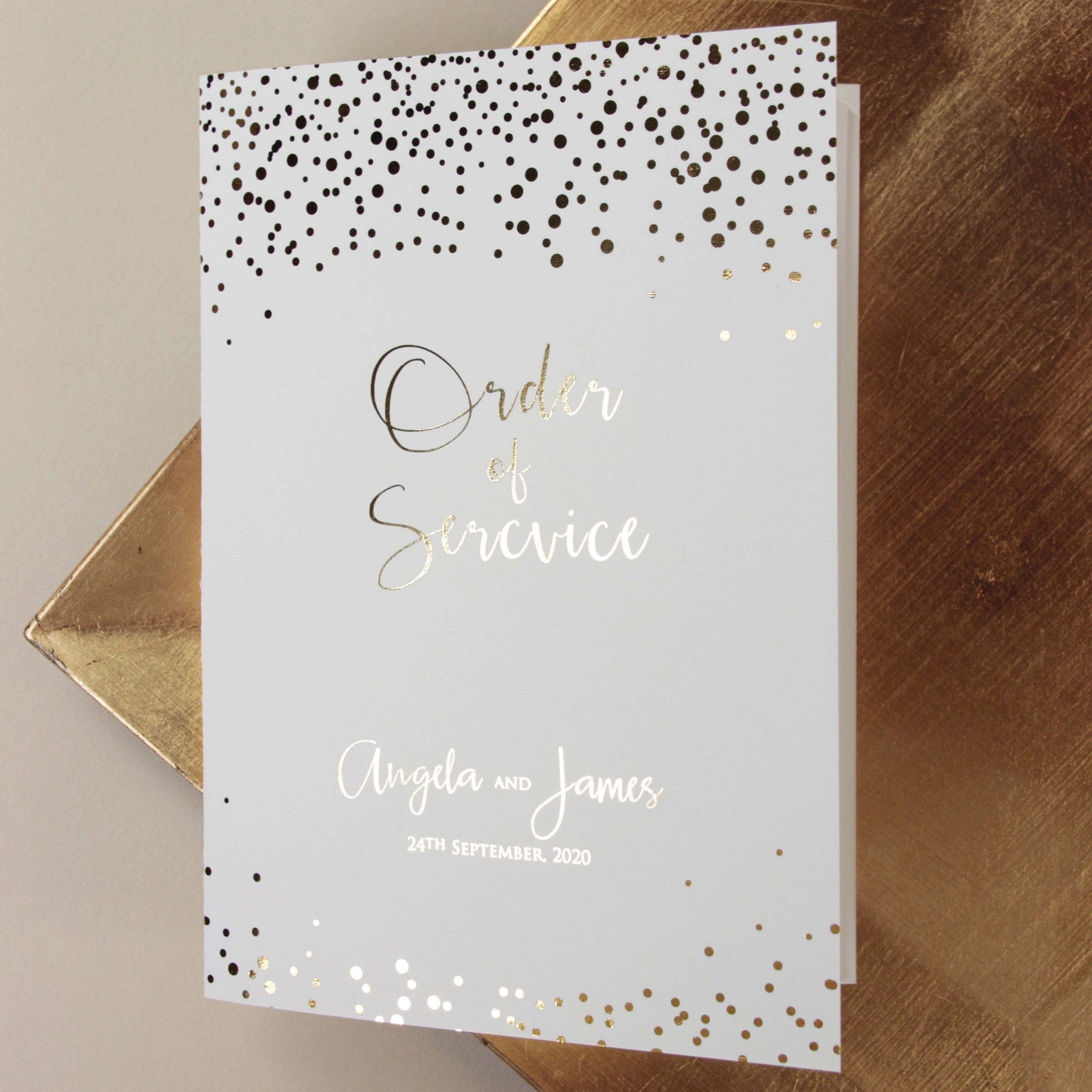 Foil Pressed Personalised Order of Service or Menu Gold