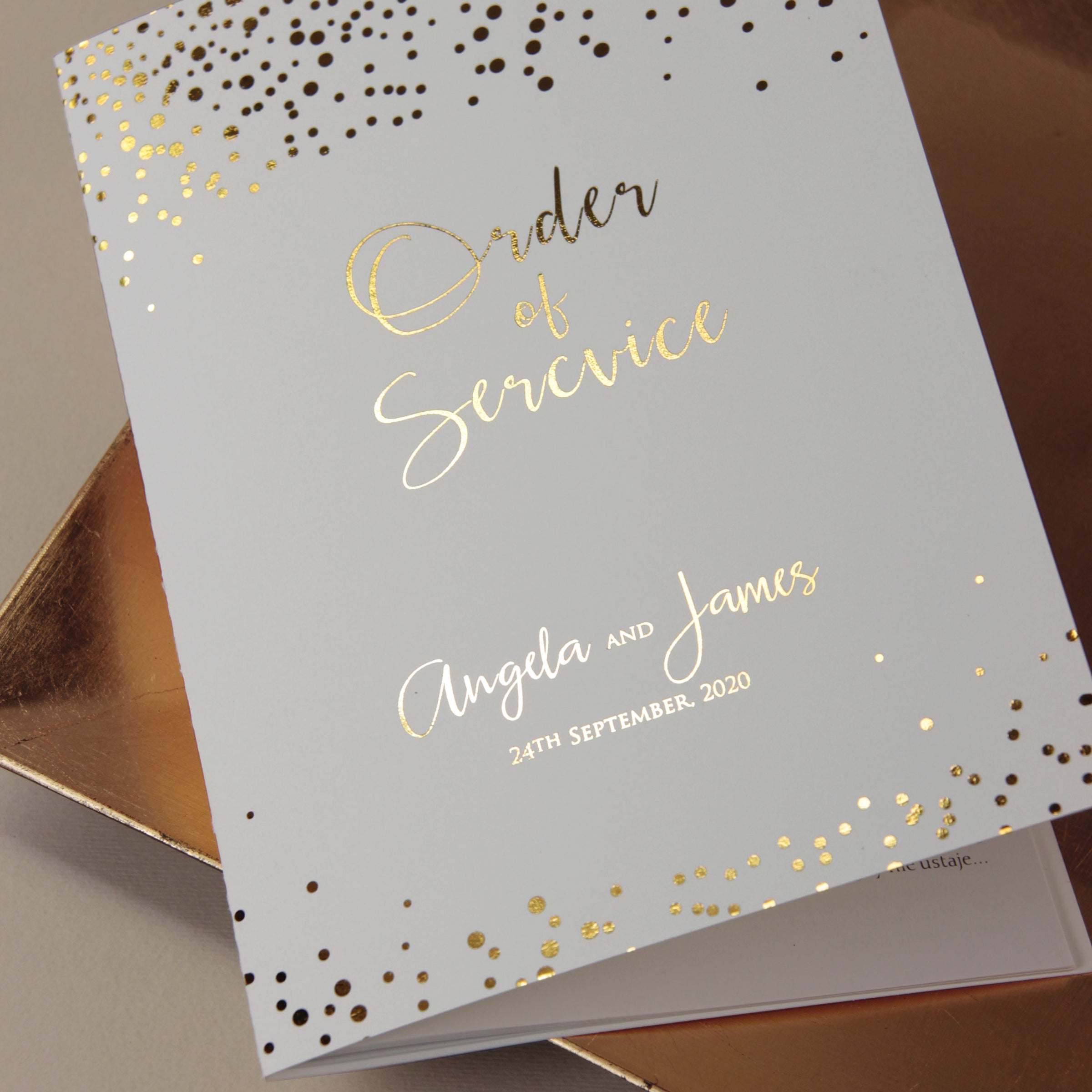 Foil Pressed Personalised Order of Service or Menu Gold