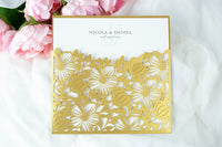 Elegant Floral Square Lace Gold Wedding Invitations with Envelopes DIY Invitation Cards Kit Laser Cut Set