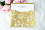 Elegant Floral Square Lace Gold Wedding Invitations with Envelopes DIY Invitation Cards Kit Laser Cut Set
