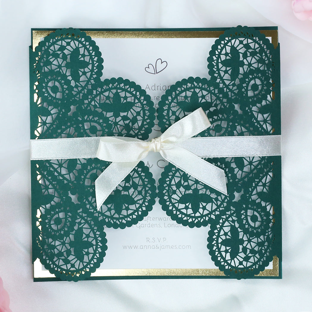 Green Wedding DIY Invitations Laser Cut Set Box Wedding invitation Do It Yourself