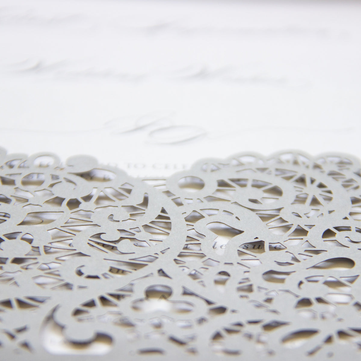 Grey Pocketfold Lace Floral Wedding Invitations