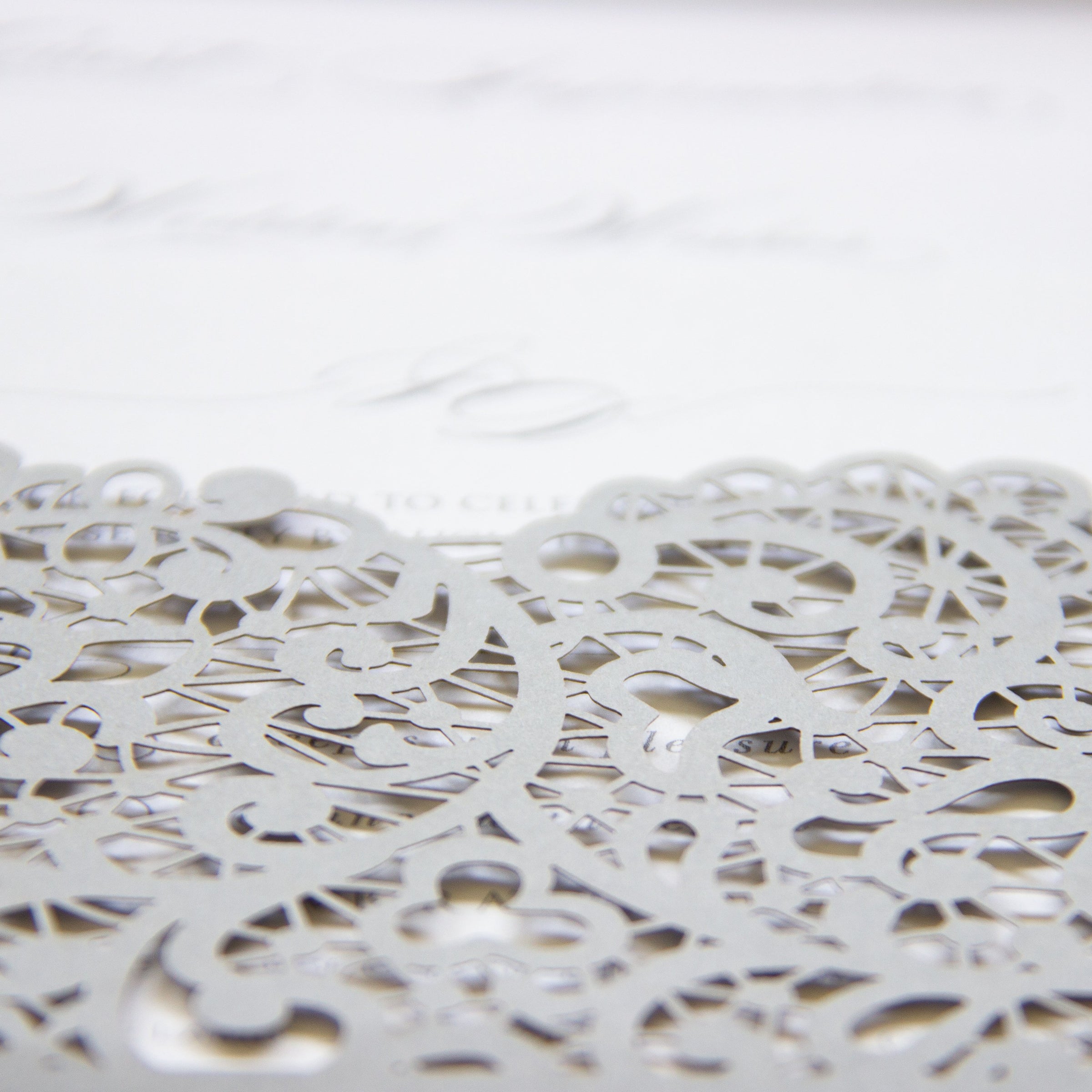 Grey Pocketfold Lace Floral Wedding Invitations